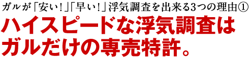 ガルが「安い！」「早い！」浮気調査を出来る3つの理由① ハイスピードな浮気調査はガルだけの専売特許。